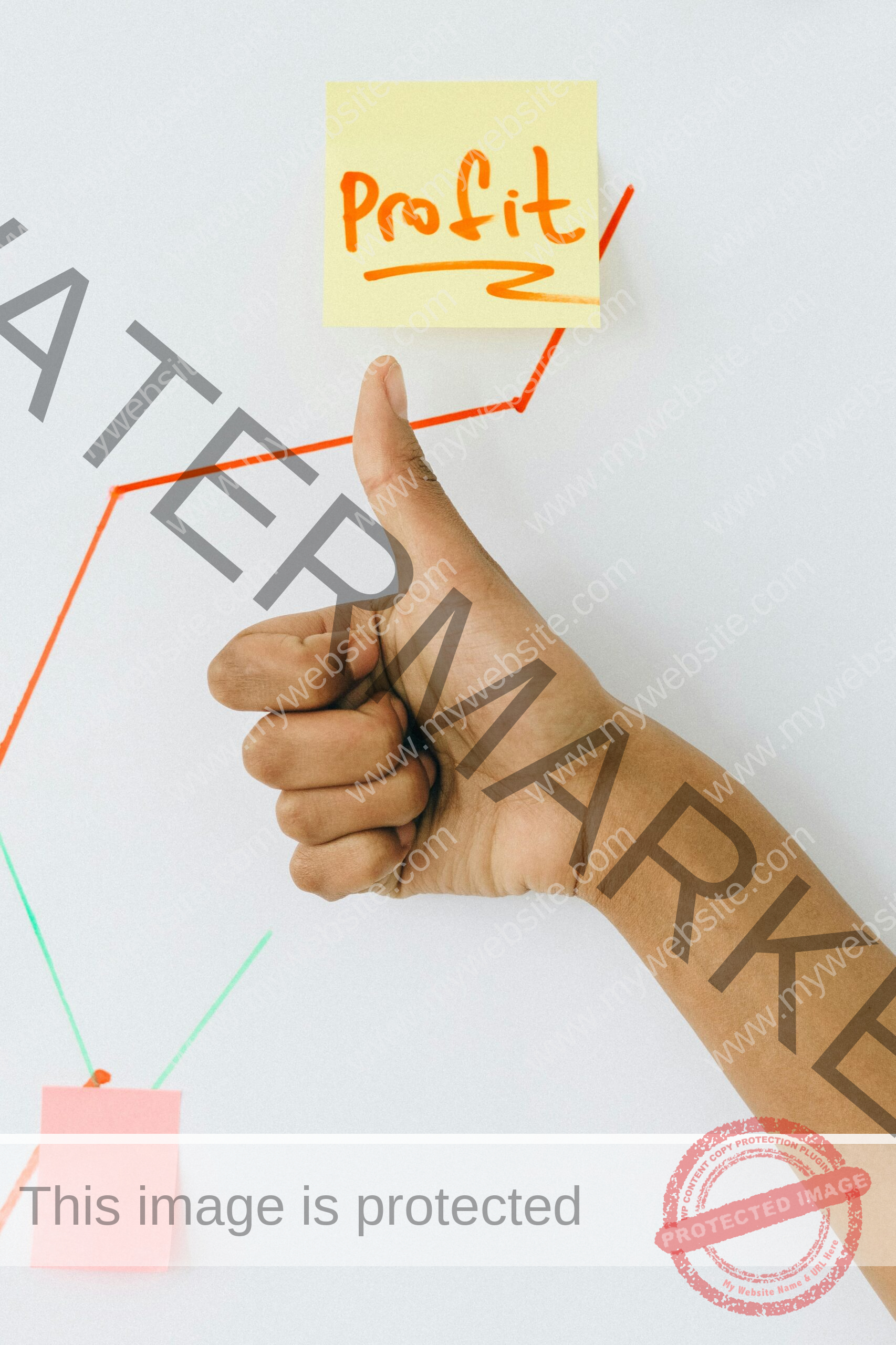 A hand giving a thumbs up in front of a profit growth chart, highlighting success.